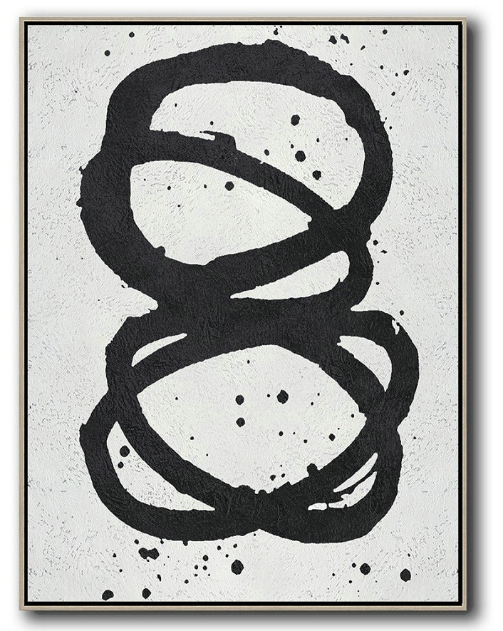 Extra Large Abstract Painting On Canvas,Black And White Minimal Painting On Canvas,Hand-Painted Contemporary Art #I8R7